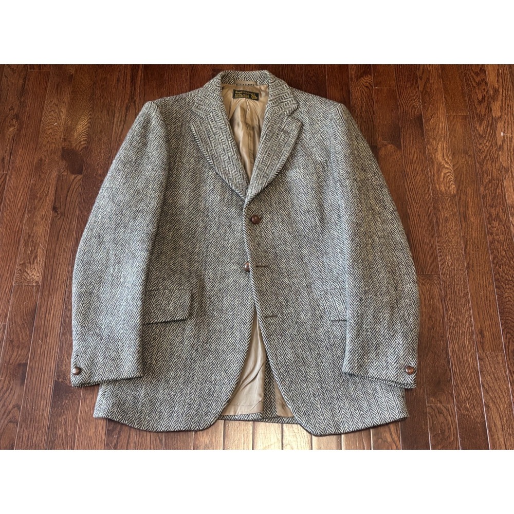 Forsyth of Edinburgh Harris Tweed Herringbone Wool Blazer Grey Brown Mens 42
